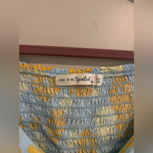 Live To Be Spoiled Green & Blue Floral Cropped Long Sleeve Blouse - Picture 2 of 5